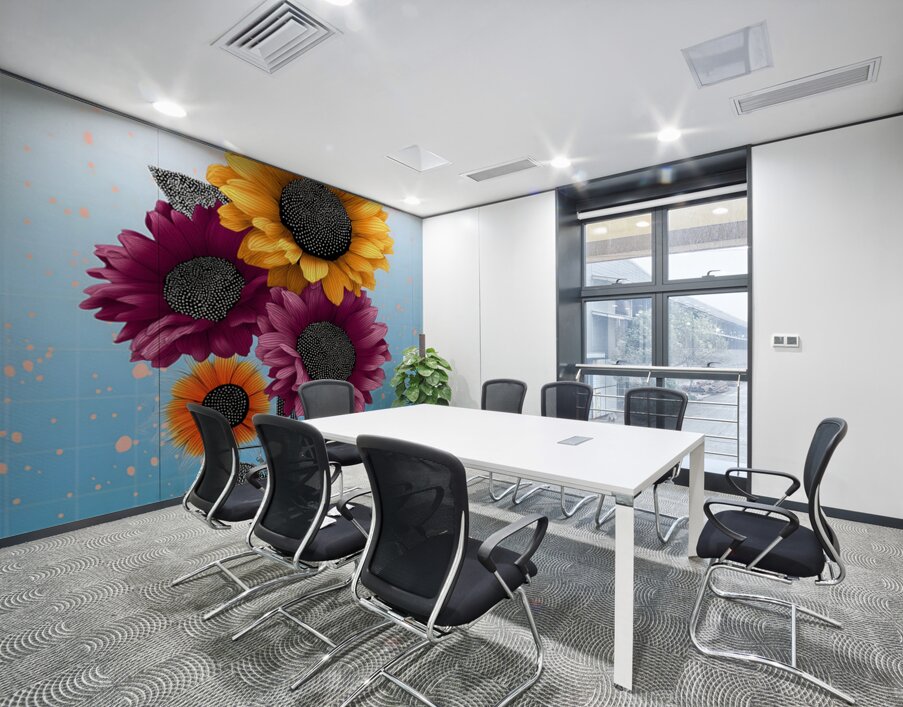 Orbiting Sunflowers – Modern Pop Botanical Print Wall Printing