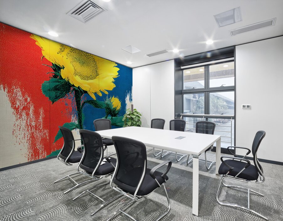 Sunflower Pop – Bold Red White  Blue Poster Print Wall Printing