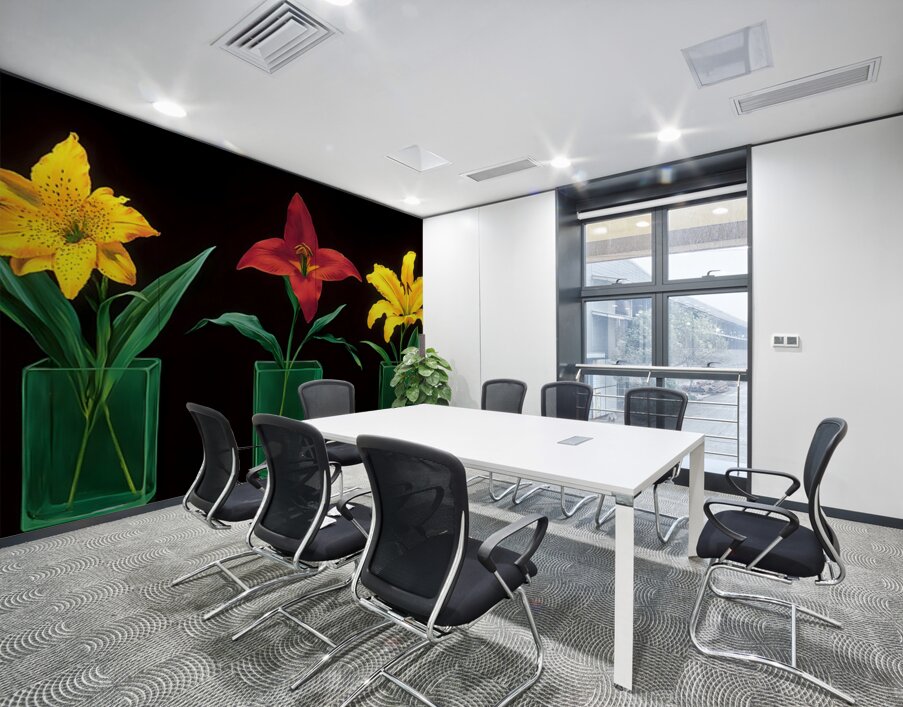 Neon Stems – Trio of Lilies on Black Print Wall Printing