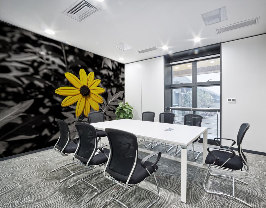 Golden Defiance – Yellow Flower in Monochrome Field Print Wall Printing