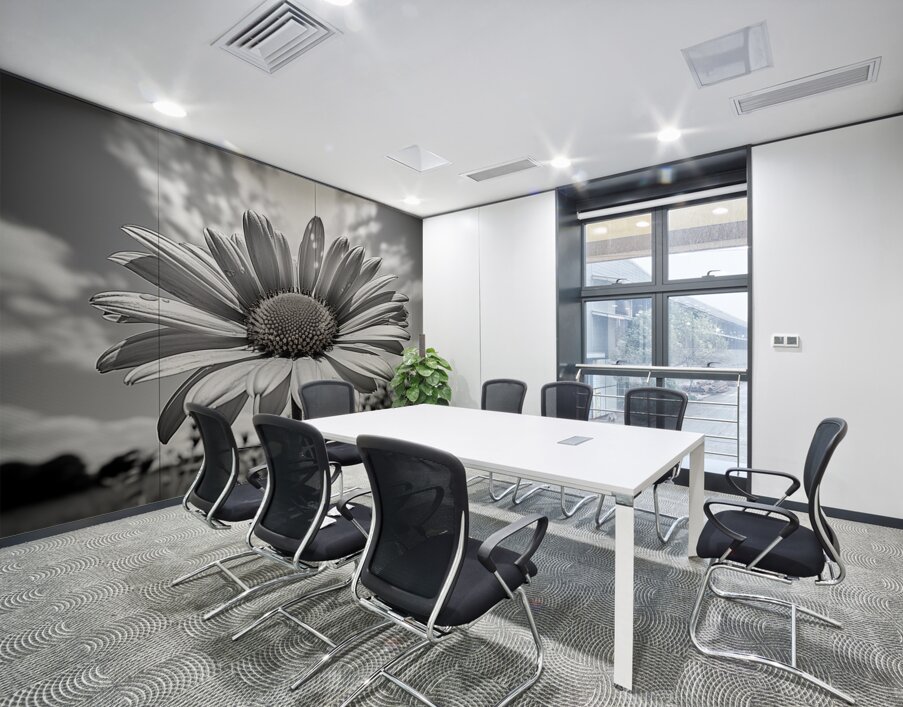 Summer’s Echo – Black and White Sunflower Field Print Wall Printing