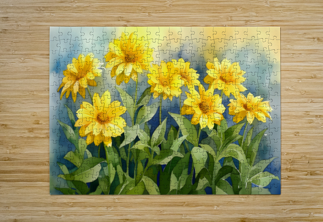 Golden Blooms – A Watercolor Celebration - Sunflower Watercolor Art Prints Savage Art Prints Puzzle printing