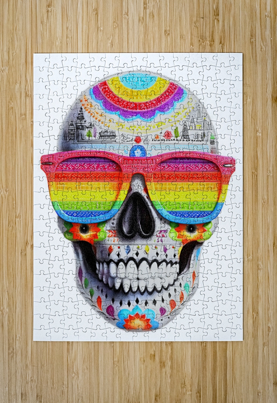 Calavera Del Arcoiris - Rainbow Skull - Dia de los Muertos Art Prints Savage Art Prints Puzzle printing