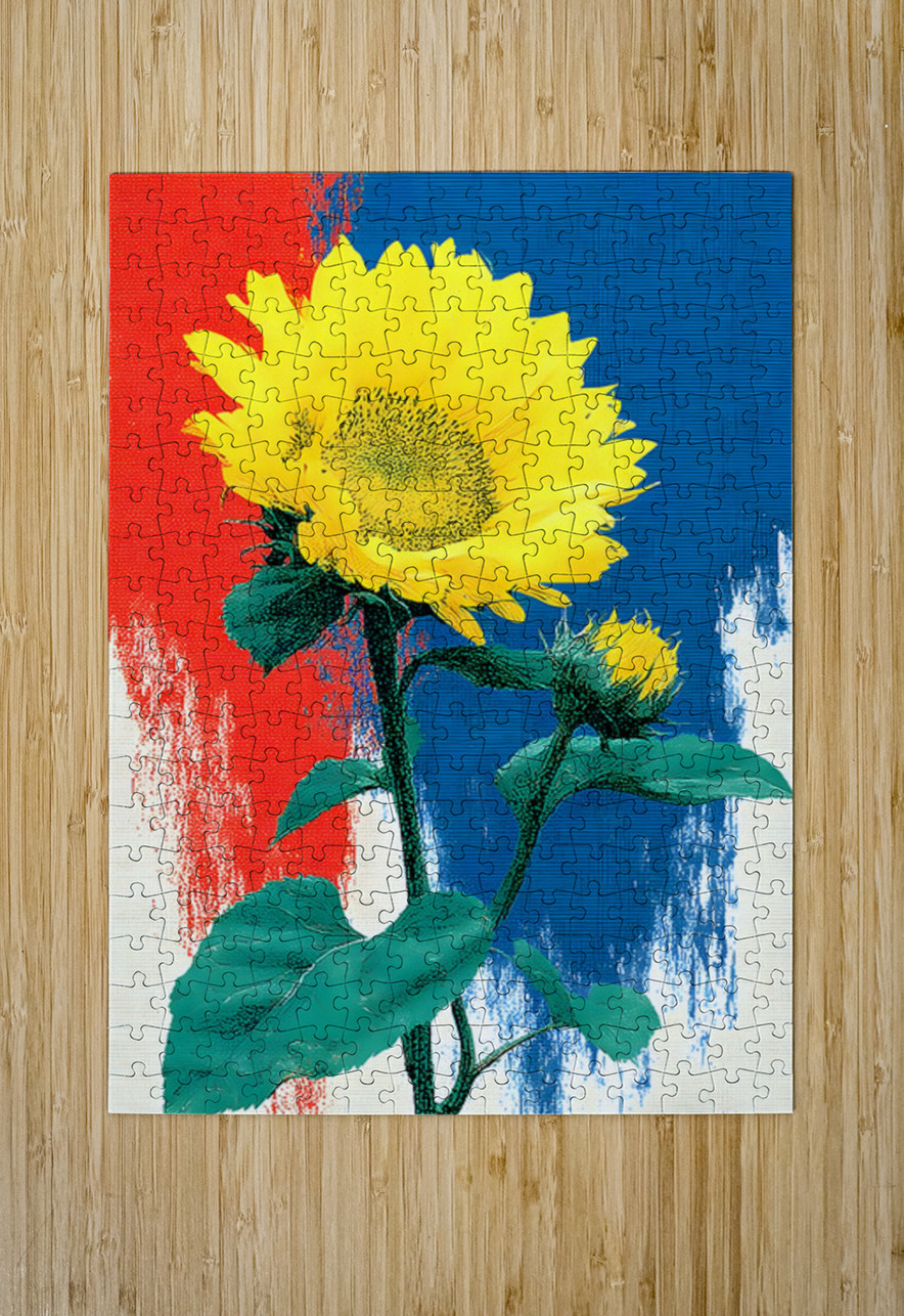 Sunflower Pop – Bold Red White  Blue Poster Print Savage Art Prints Puzzle printing
