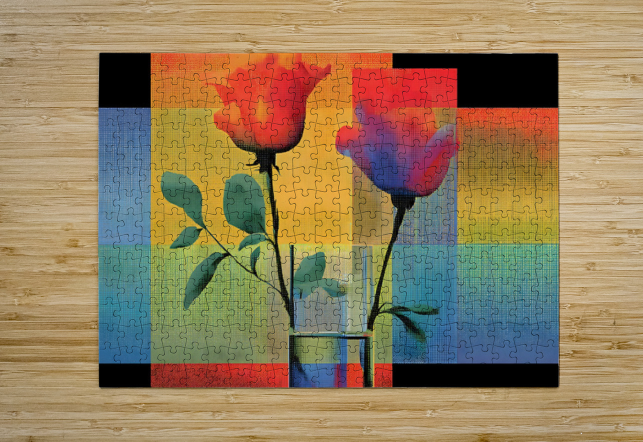 Roses on a Grid – Modern Geometric Botanical Print Savage Art Prints Puzzle printing