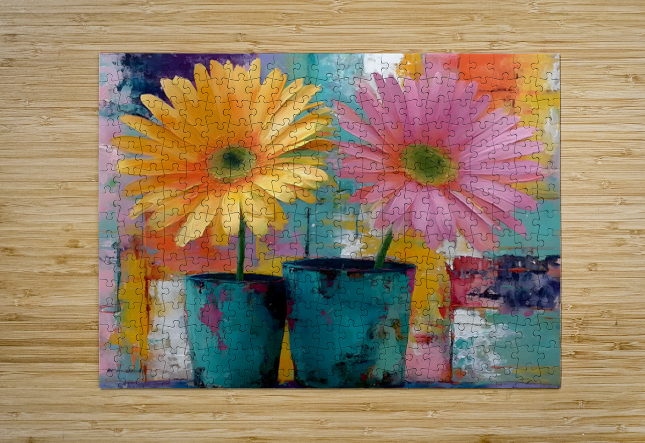 Patio Pots – Cheerful Gerbera Duo Print Savage Art Prints Puzzle printing