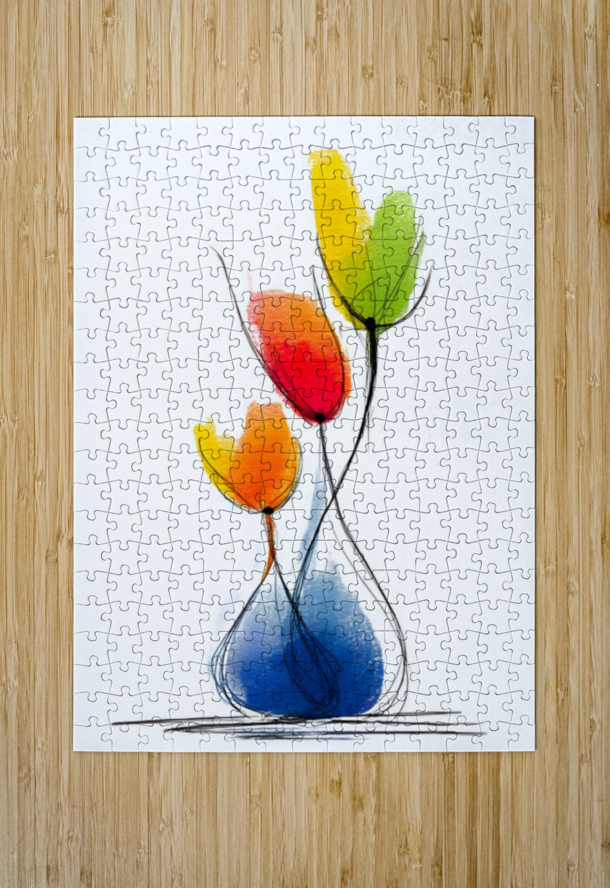 Threefold Harmony – Minimalist Watercolor Vase Print Savage Art Prints Puzzle printing
