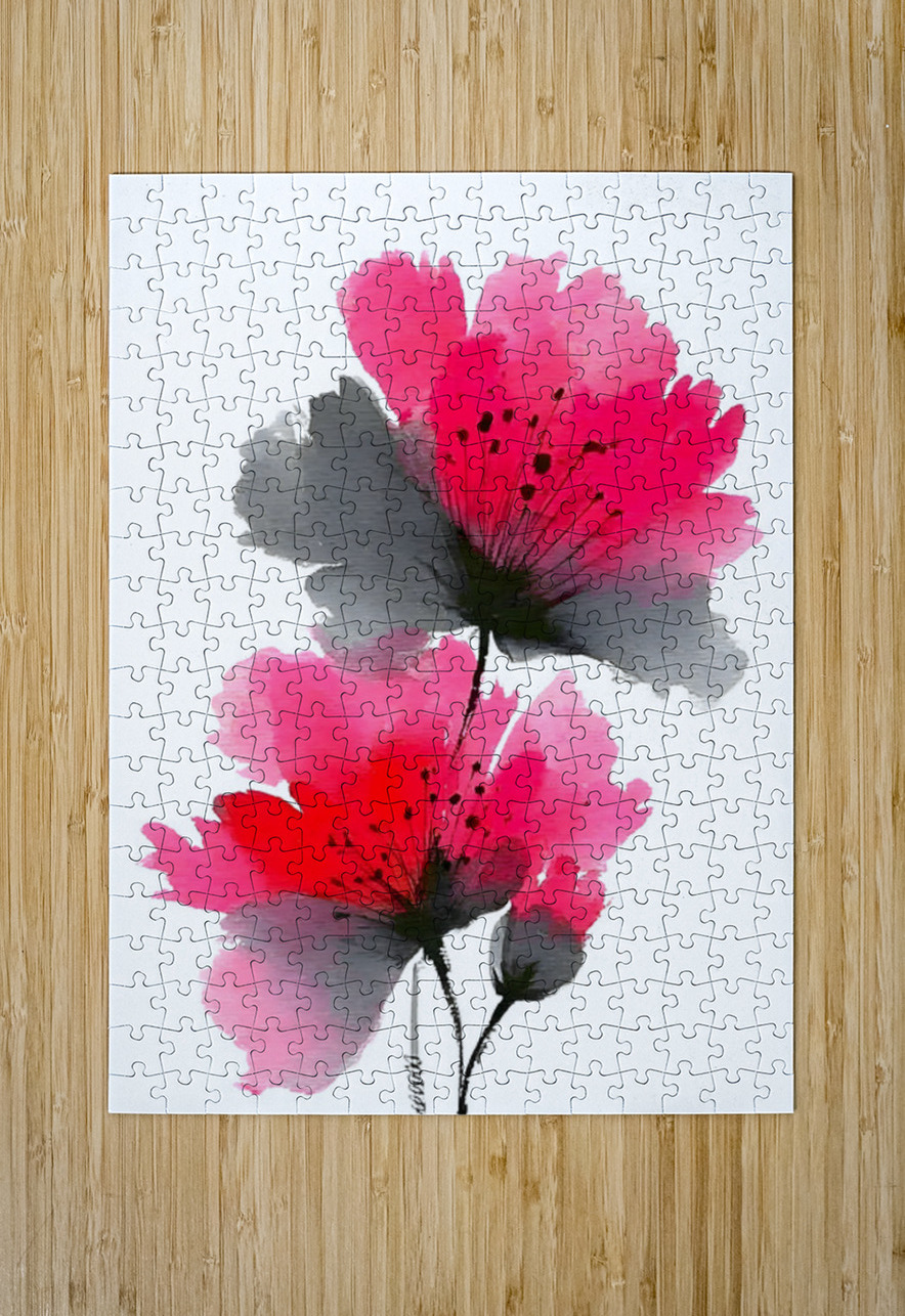 Crimson Petal Mist – Modern Watercolor Floral Print Savage Art Prints Puzzle printing