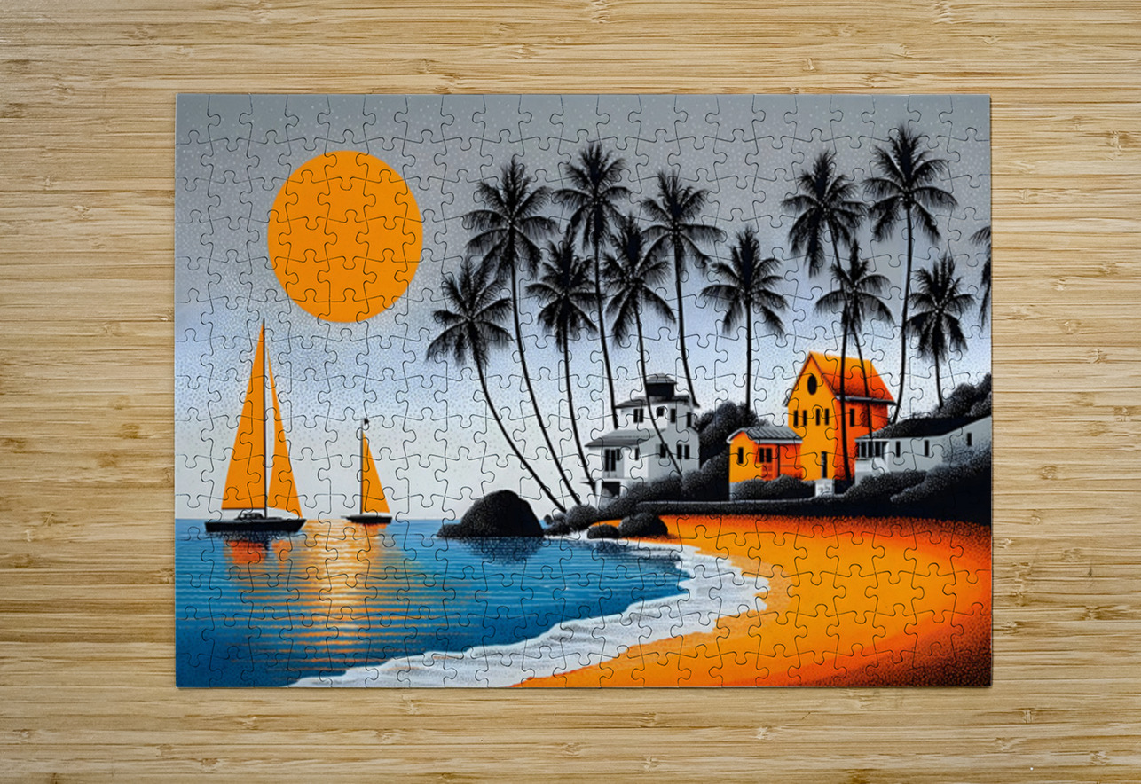 Orange Sun Harbor - Tropical Modern Print Savage Art Prints Puzzle printing