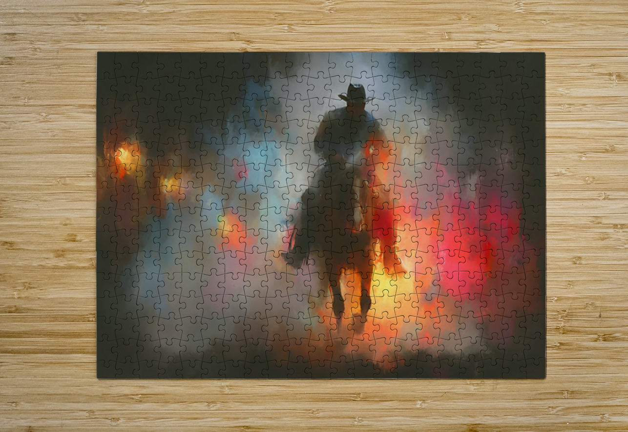Through the Smoke – Western Cowboy Print Savage Art Prints Puzzle printing