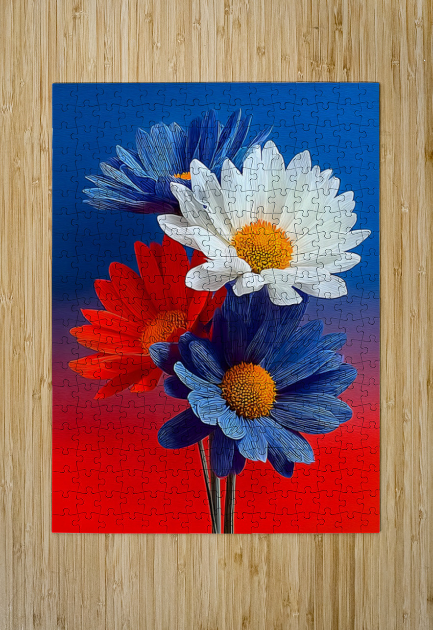 Patriotic Daisies – Red White Blue Floral Print Savage Art Prints Puzzle printing