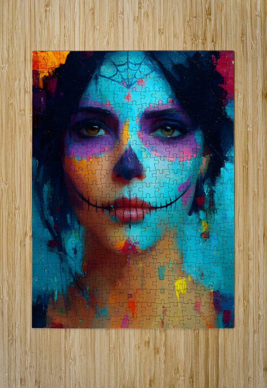 Calavera Azul D a de los Muertos Sugar Skull Savage Art Prints Puzzle printing