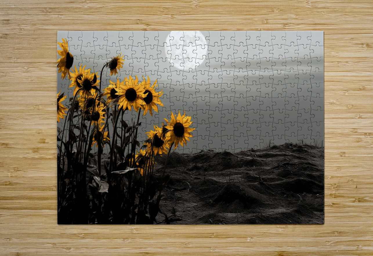 Harvest Moon – Golden Sunflowers by Moonlight Print Savage Art Prints Puzzle printing