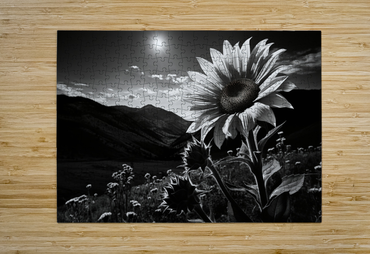 Moonlit Bloom – Night Flower Monochrome Print Savage Art Prints Puzzle printing