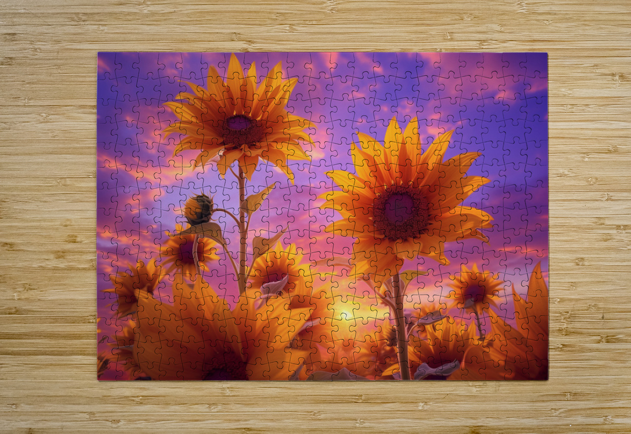 Skyscape Sunflowers – Purple Sunset Botanical Print Savage Art Prints Puzzle printing