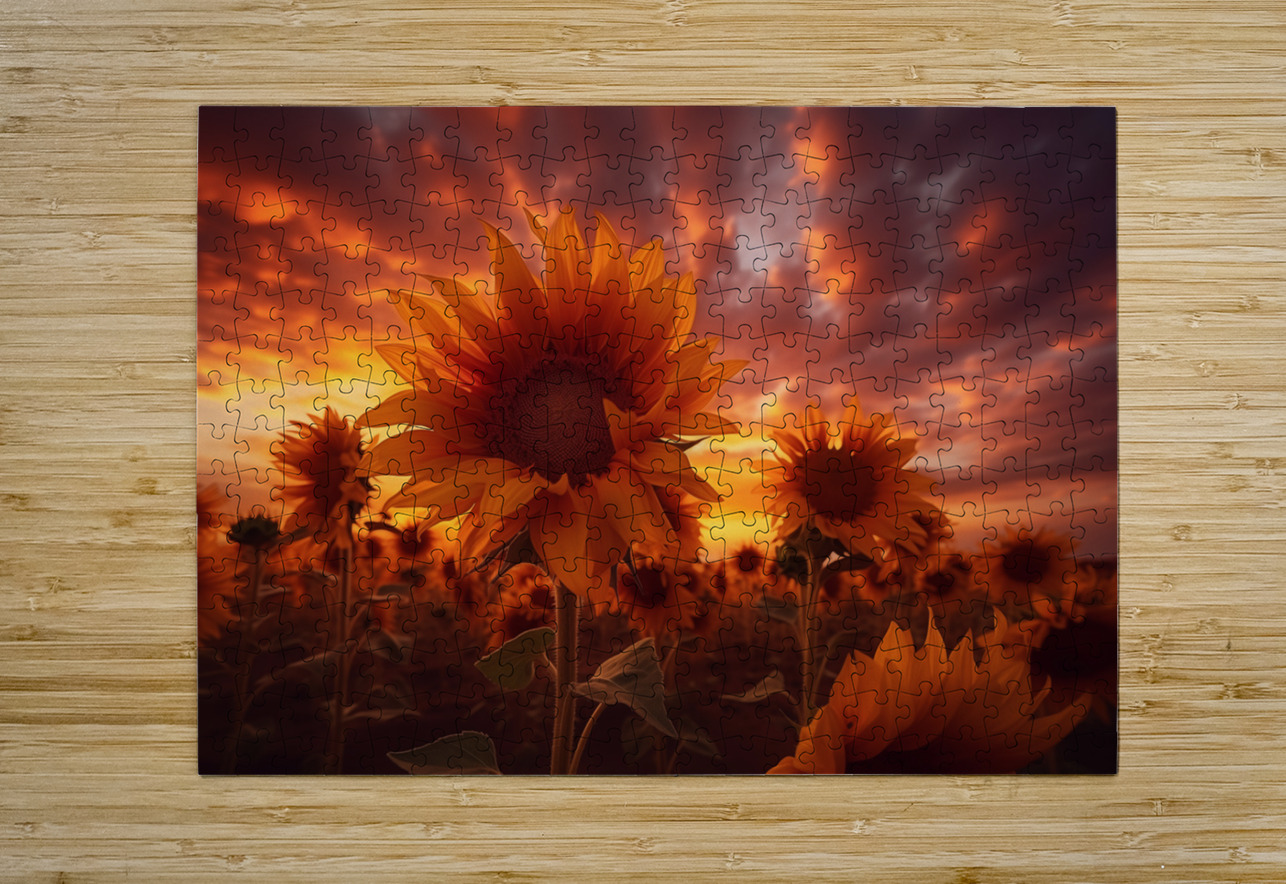 Blaze of Blooms – Dramatic Sunflower Sunset Print Savage Art Prints Puzzle printing