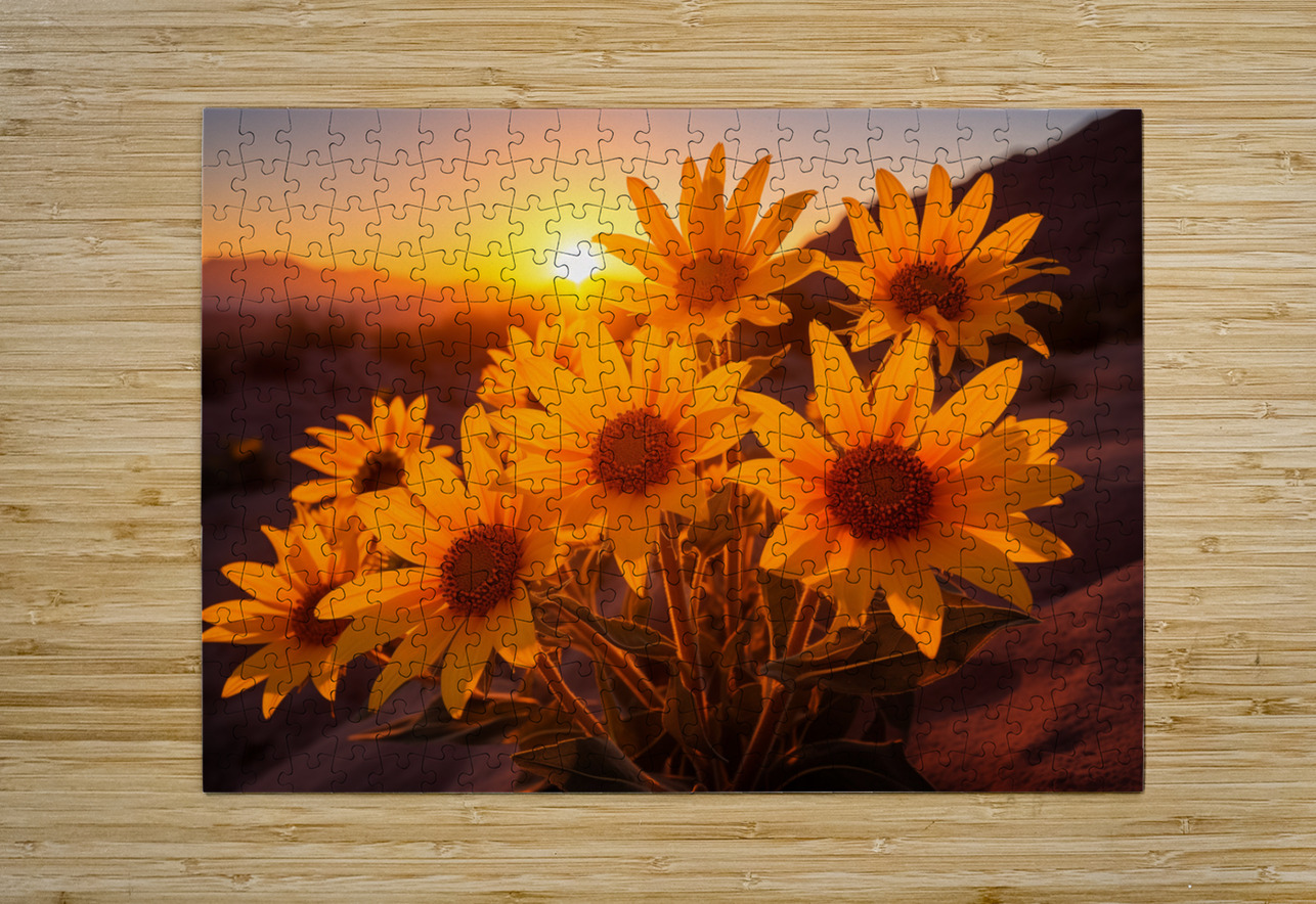 Sunset Sunflowers – Golden Hour Botanical Art Print Savage Art Prints Puzzle printing