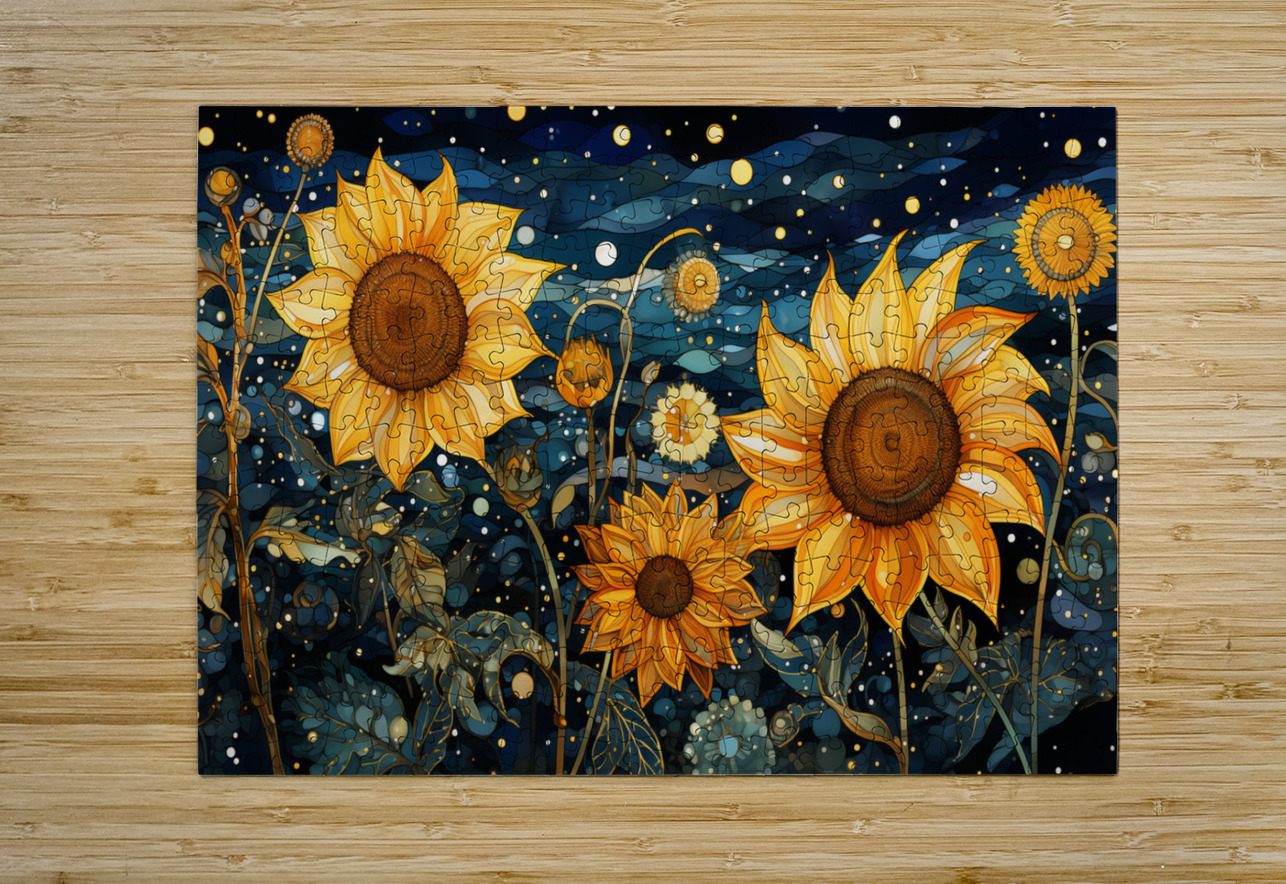 Starry Night Sunflowers – Van Gogh-Inspired Floral Art Print Savage Art Prints Puzzle printing