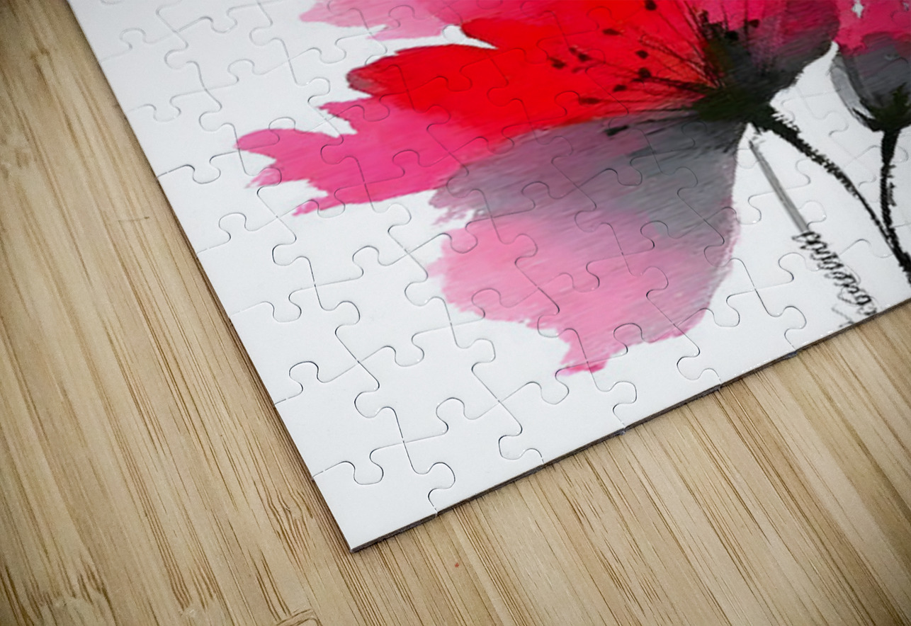 Crimson Petal Mist – Modern Watercolor Floral Print Savage Art Prints Puzzle