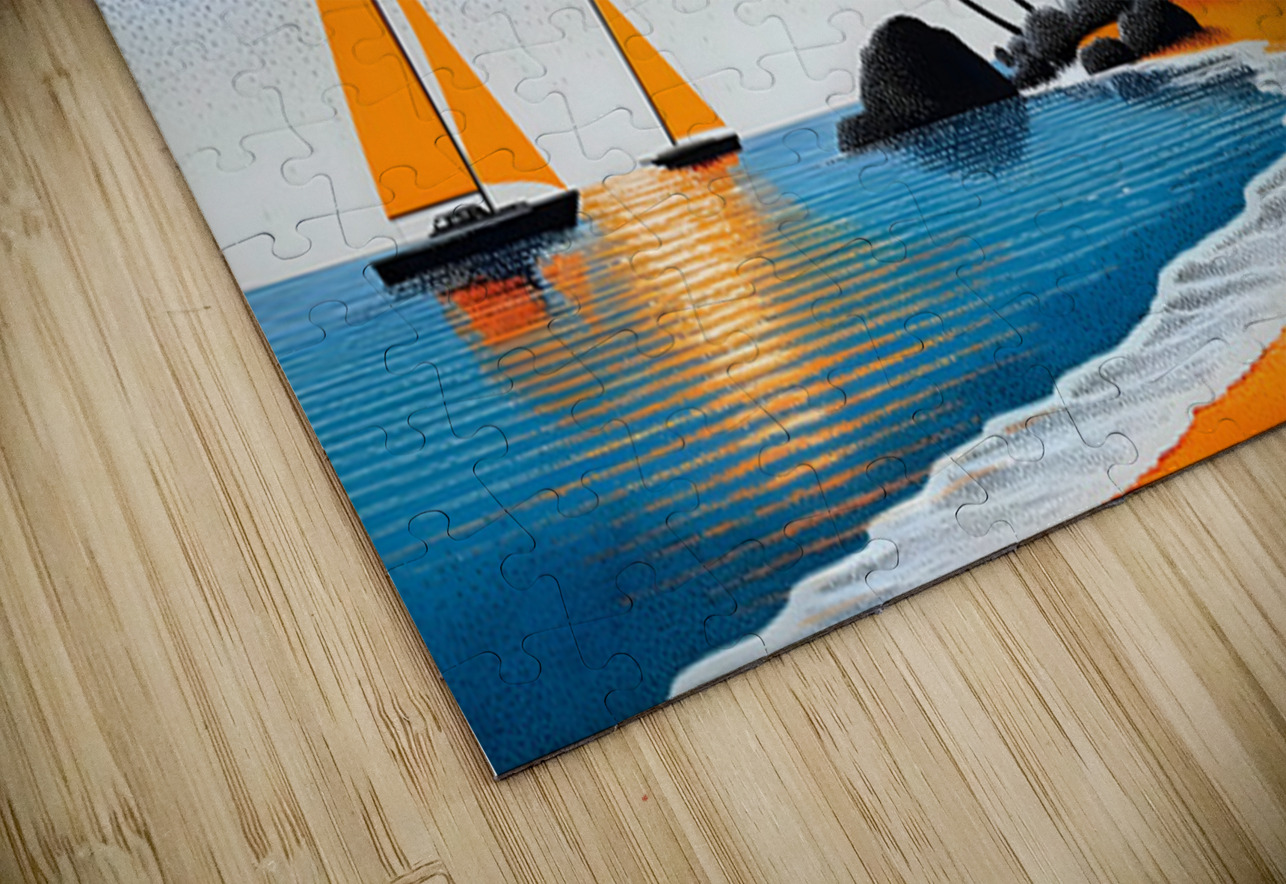 Orange Sun Harbor - Tropical Modern Print Savage Art Prints Puzzle