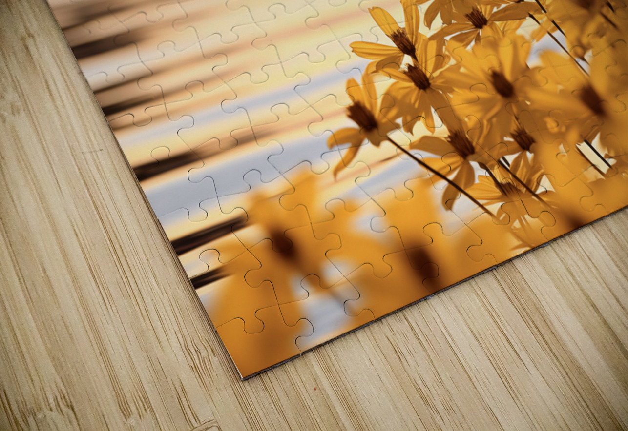 Golden Hour Bloom – Warm Sepia Sunflower Landscape Print Savage Art Prints Puzzle