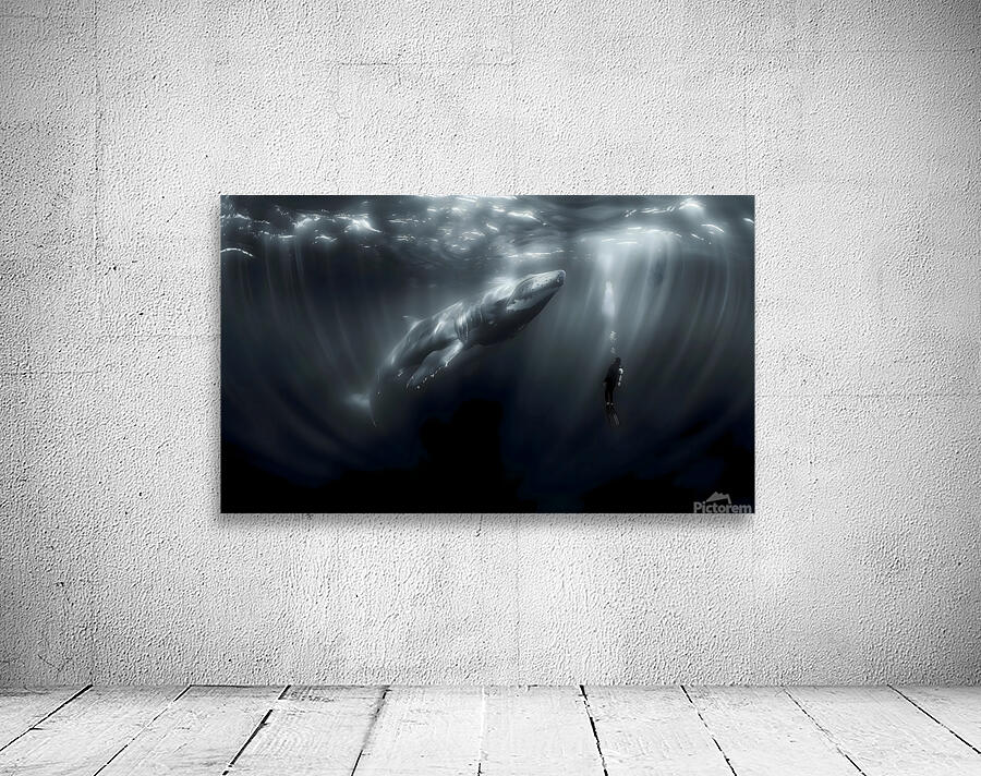 In the Presence of Majesty - Underwater Whale and Diver Art Prints Wall Preview