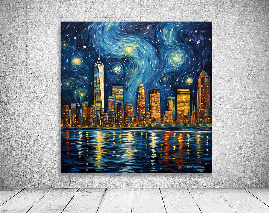 Starry Night Skyline - Starry Cityscape Art Prints Wall Preview