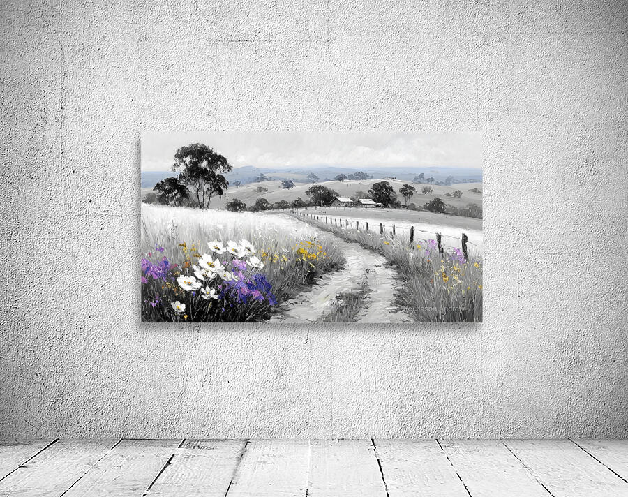 Flowers By The Fence - Country Floral Landscape Art Prints Wall Preview