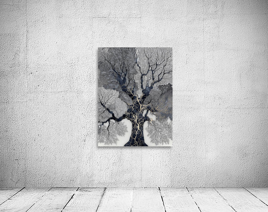 Veins of Time – Black and Gold Tree Abstract Print Wall Preview