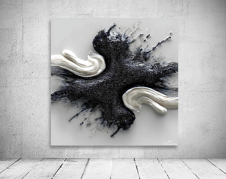 Ivory & Onyx Collision – Abstract Paint Splash Print Wall Preview