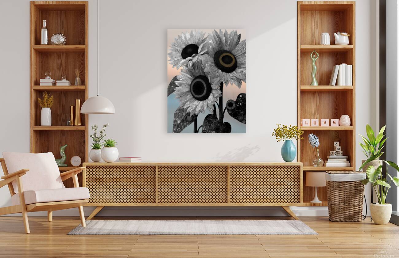 Ink & Ivory Sunflowers – Black & White Floral Art Print Reproduction