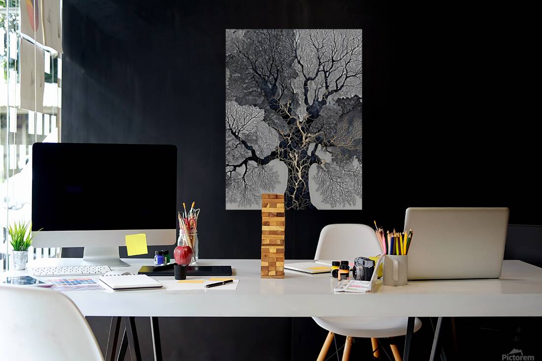 Veins of Time – Black and Gold Tree Abstract Print Reproduction