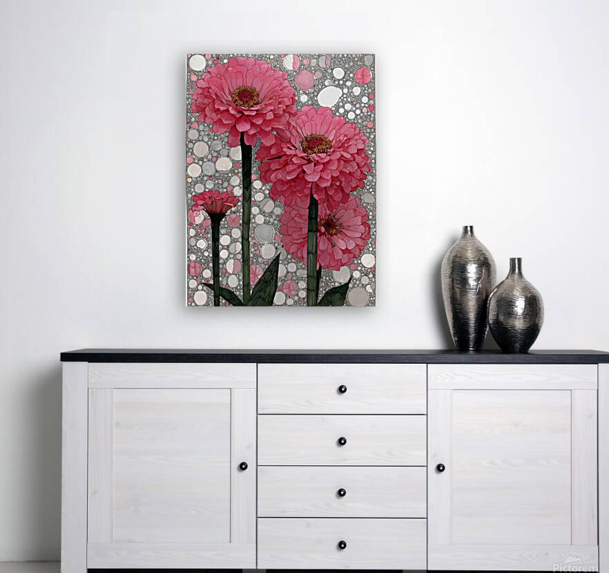 Bloom in Circles – Pink Zinnia Floral Abstract Print Reproduction