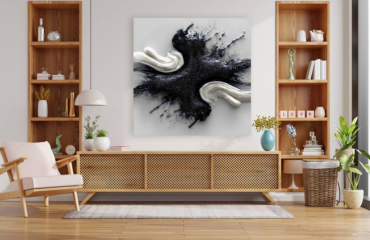 Ivory & Onyx Collision – Abstract Paint Splash Print Reproduction
