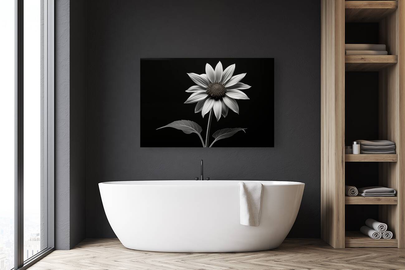 Quiet Majesty – Monochrome Sunflower Study Print Reproduction