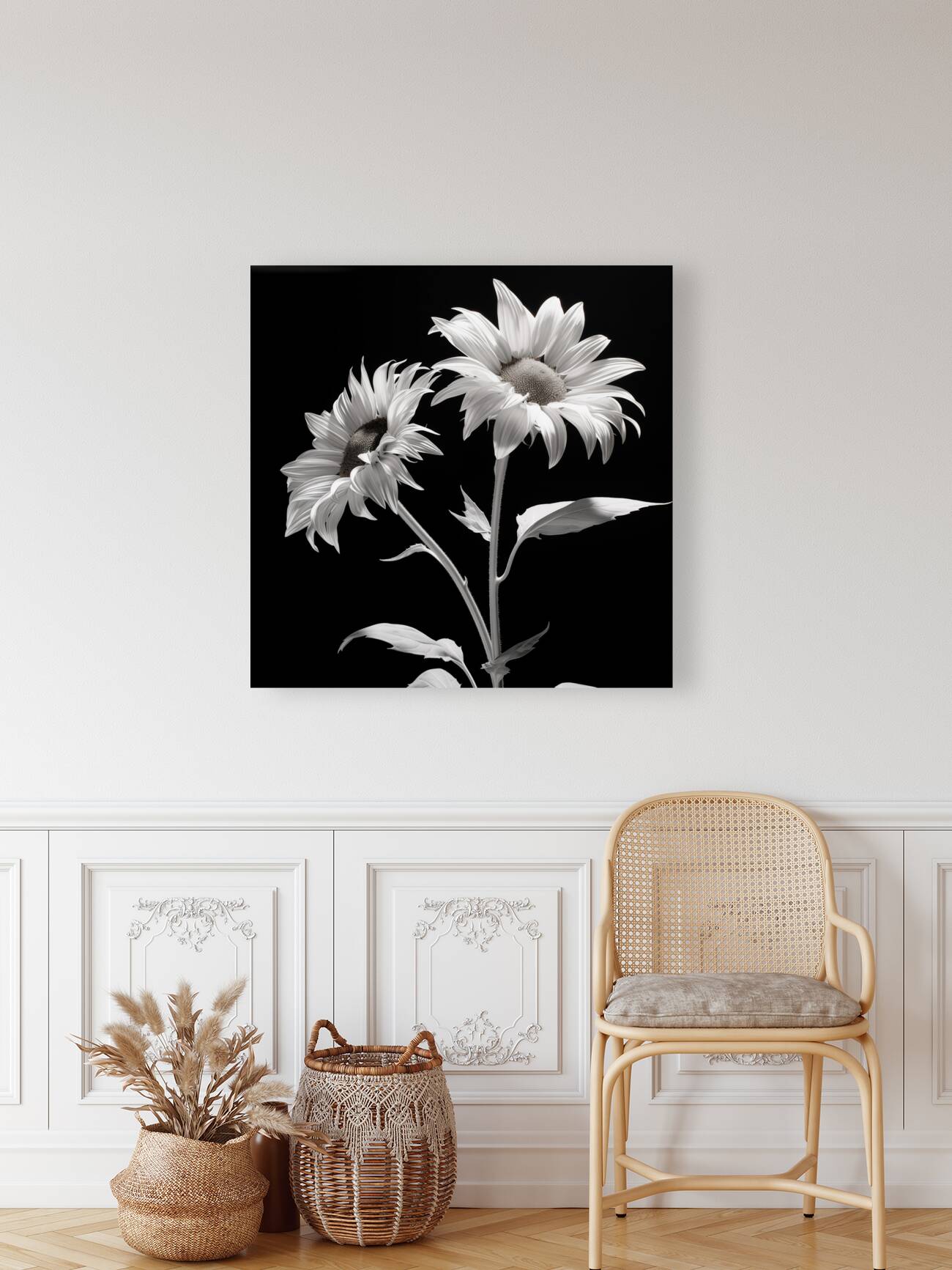 Ineffable – Black & White Twin Sunflower Art Print Reproduction