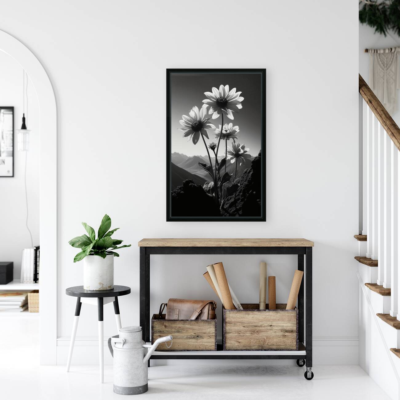 Soulful Blooms – Black & White Sunflower Art Print Reproduction