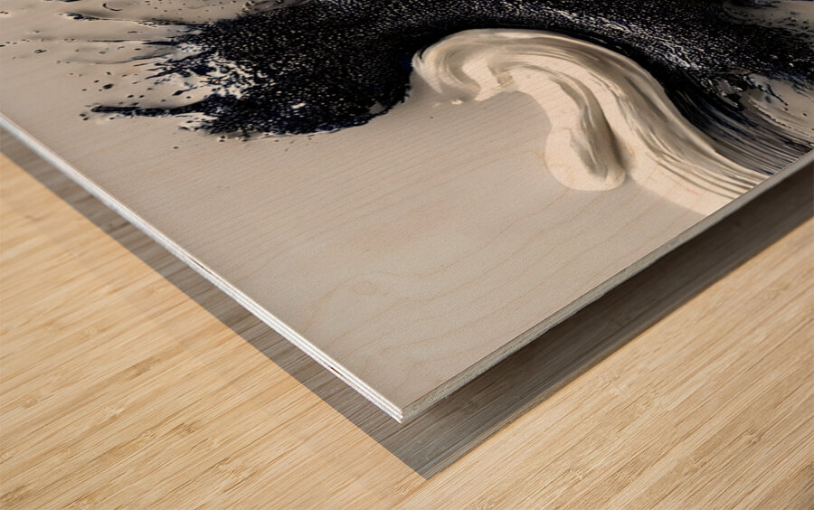 Ivory & Onyx Collision – Abstract Paint Splash Print Wood print