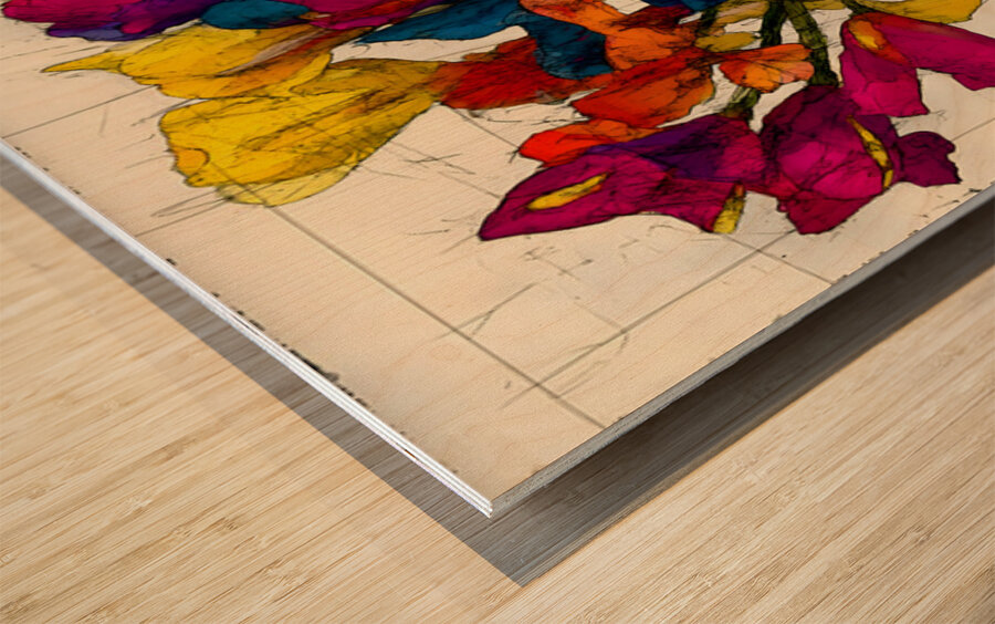 Rainbow Bouquet – Vibrant Floral Still Life Print Wood print