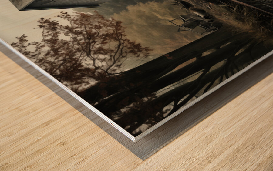 Farmhouse – Rustic Country Landscape Art Print Wood print